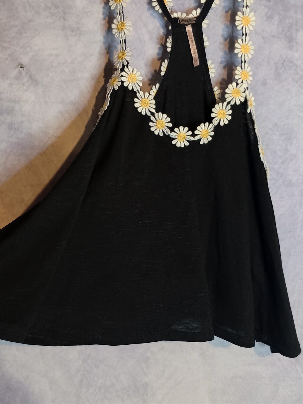 Poof! Lightweight Embroidered Daisy Crop Racerback Tank Top - Picture 2 of 5